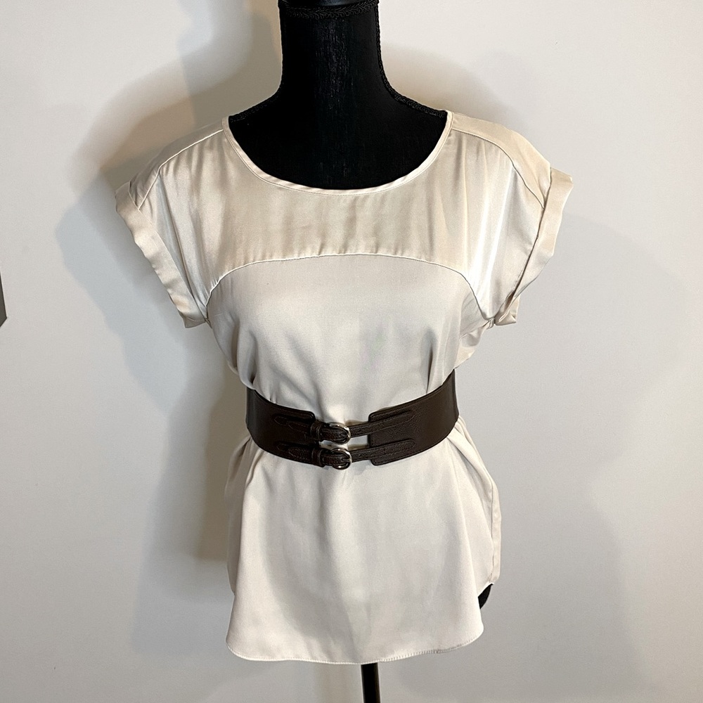 Express Oatmeal White Silky Shirt